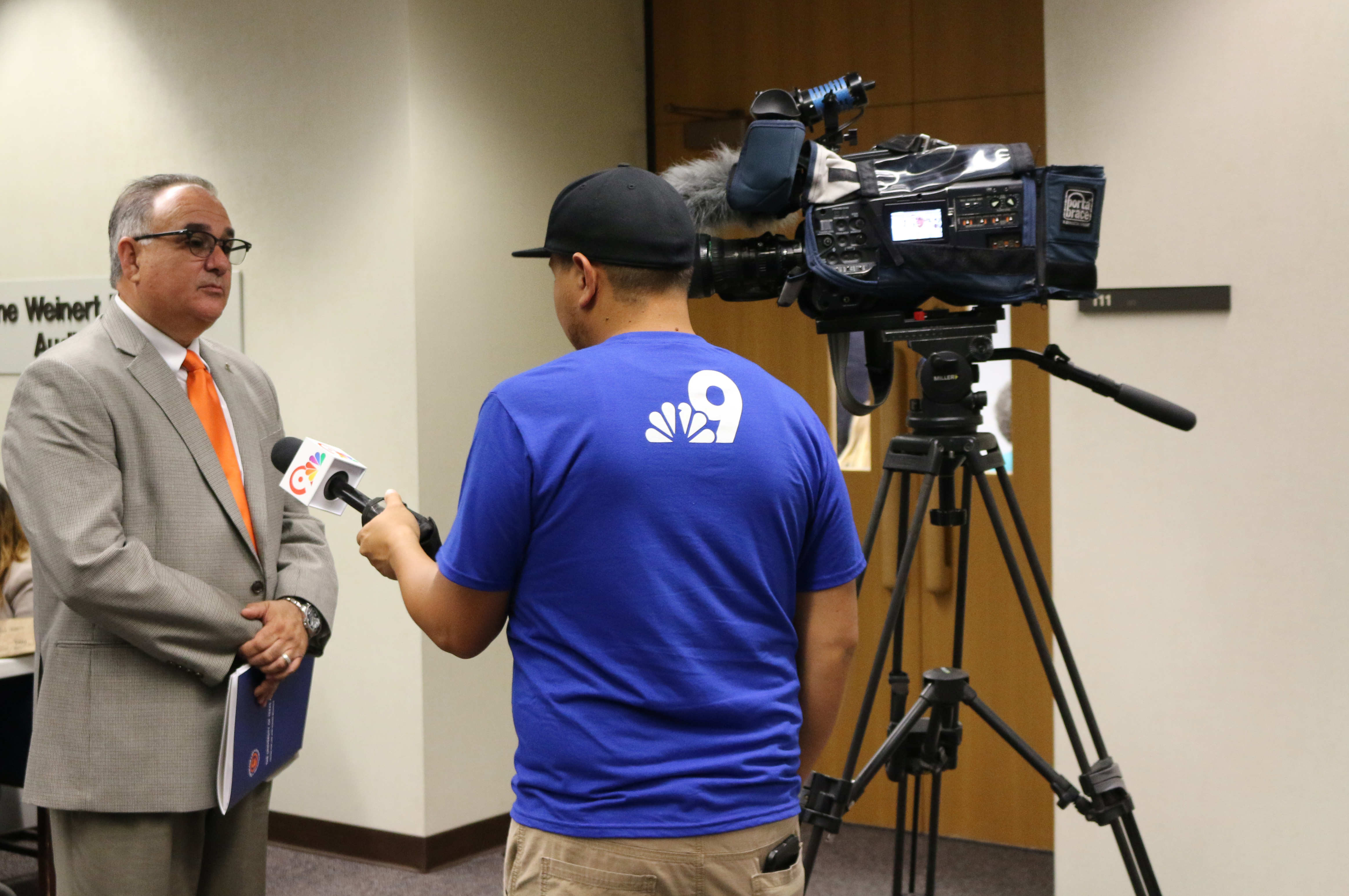 PI Victor M. Manjarrez Jr. discussing the Homeland Security Symposium Series with the local NBC Television Affiliate