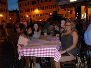 Student group eating out in Rome, Italy