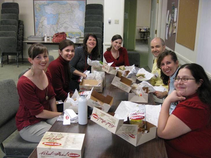 The screeners enjoying their box lunches