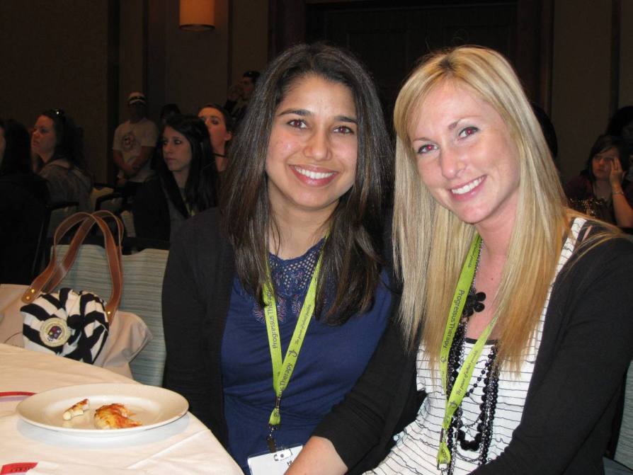 Graduage students Aila Hanif and Allie Gallaugher at the Praxis Bowl