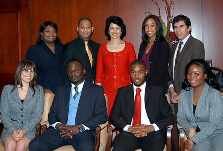 UH Chancellor Renu Khator with the 2010 Leland Interns