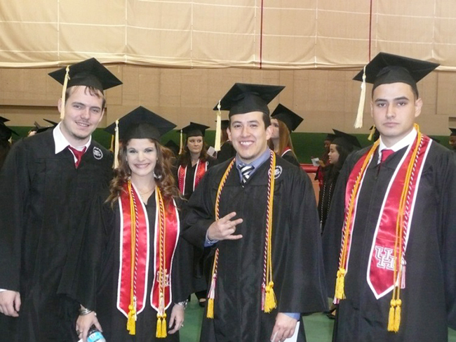 Political Science graduates Chase Sadler, Sasha Runnels, Jonathan Salazar and Andrija Stanojocic.