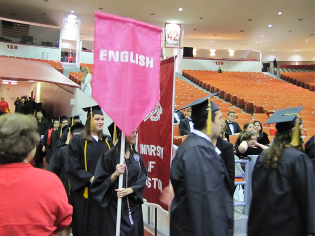 Fall 2012  Commencement Ceremony - banner bearers walking to stage
