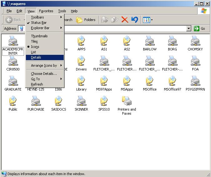 A window will appear showing all of the printers and shared folders on the server. Click