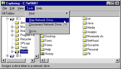 Click 'Tools' then 'Map Network Drive'.