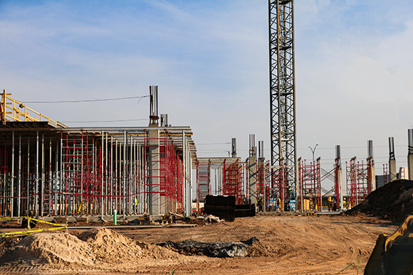Scaffolding around concrete columns