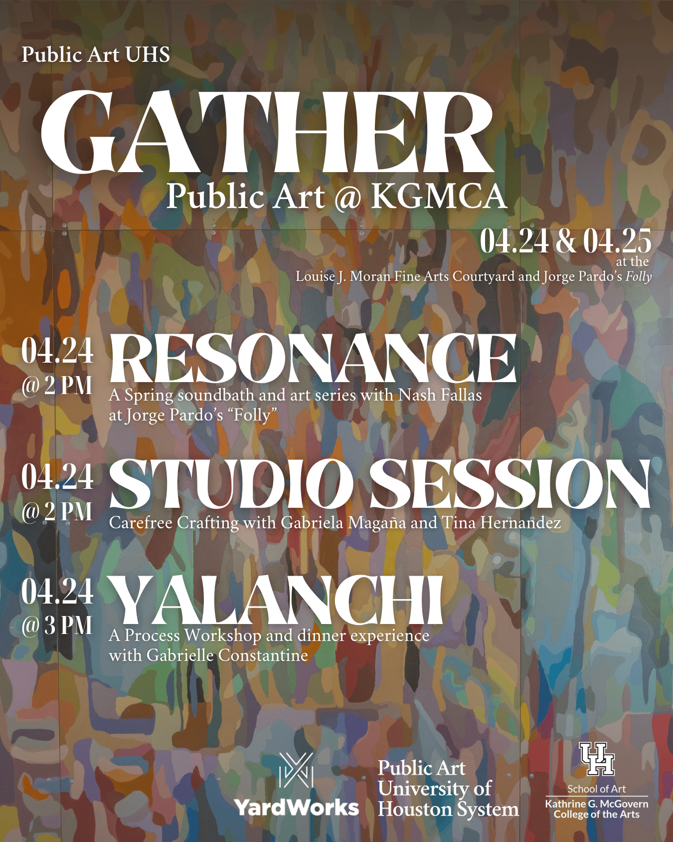 Poster for “GATHER: Public Art @ KGMCA” on April 24–25 at the University of Houston