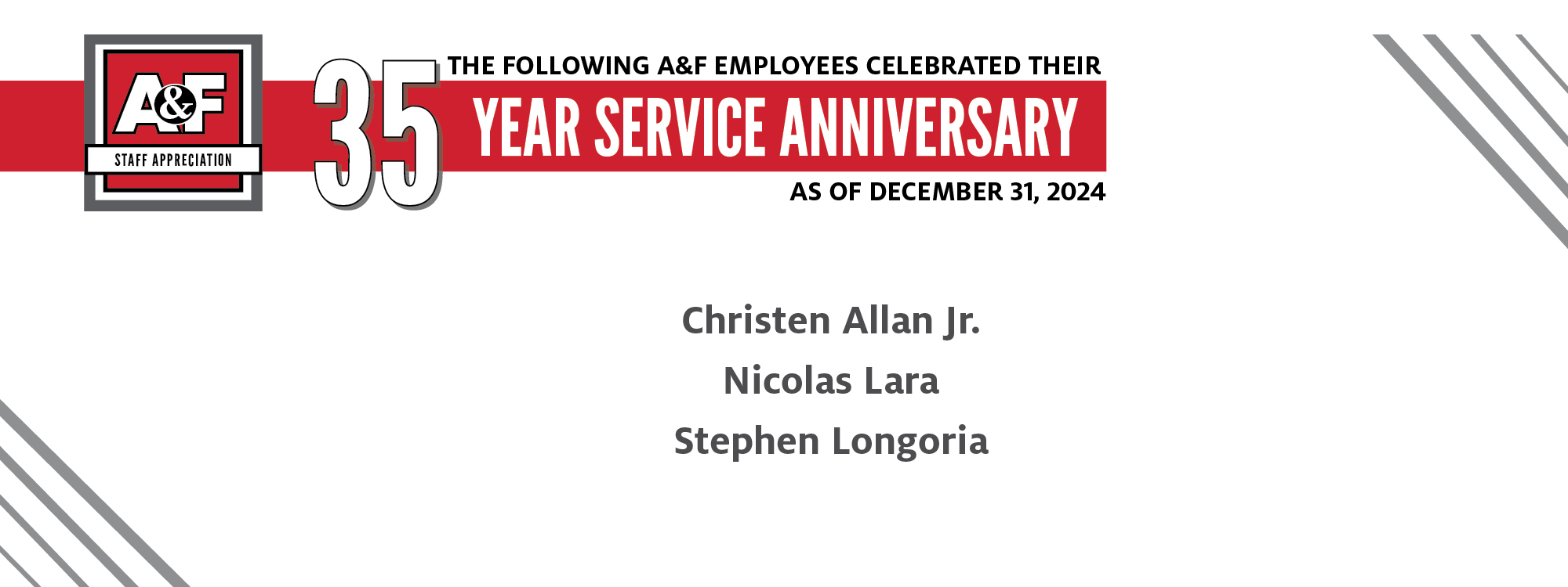 Staff Appreciation Years of service names