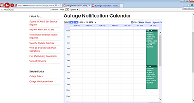 outage notification calendar