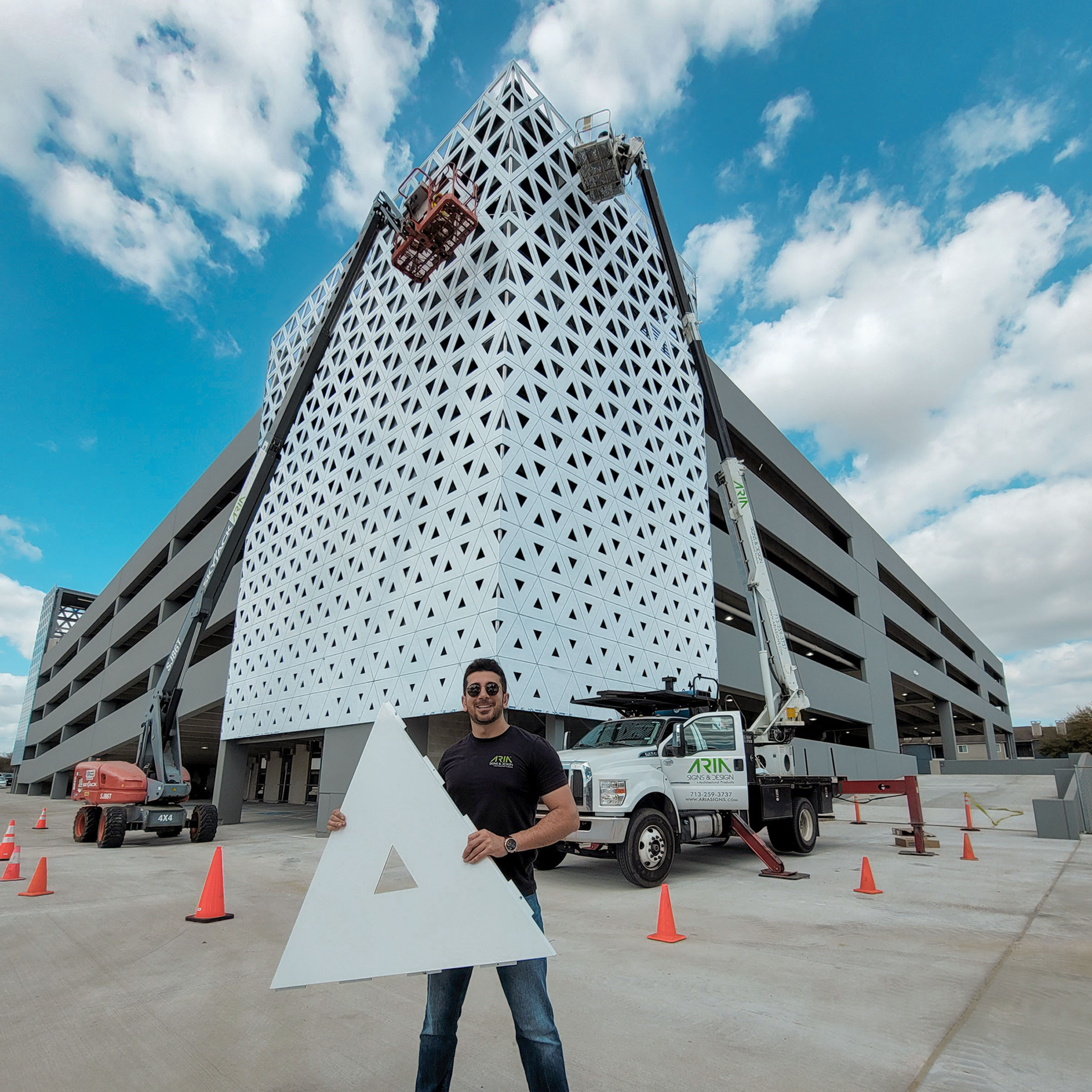 Installing the parametric face for Gillman Honda's parking garage