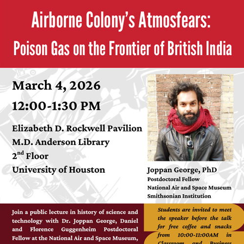 Join a public lecture in history of science and technology with Dr. Joppan George, Daniel and Florence Guggenheim Postdoctoral Fellow at the National Air and Space Museum, followed by a discussion and refreshments.