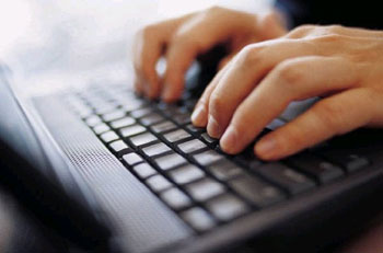 Writing center - hands on keyboard