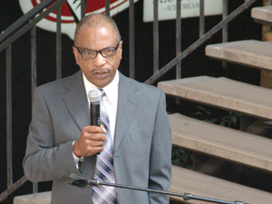 Dean Roberts addresses the students, faculty, and staff