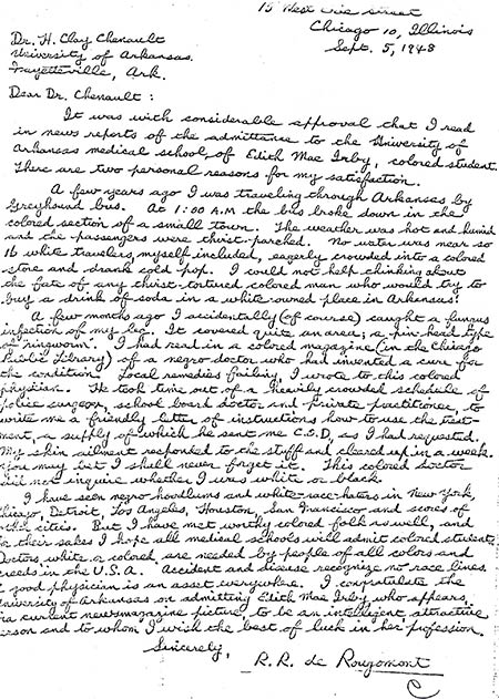 Letter to Dr. Chenault from R.R. de Rougomont