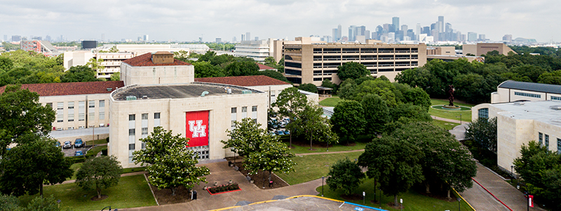 University of Houston campus with downtown Houston
