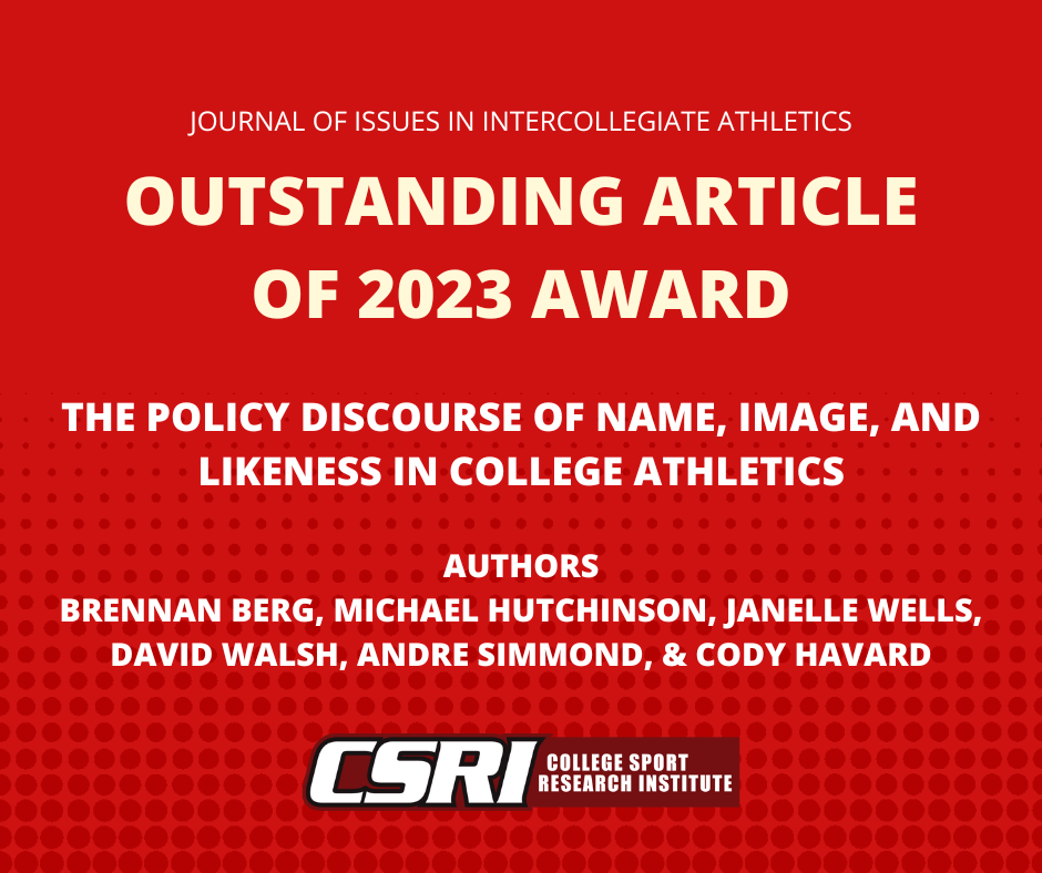 Dr. David Walsh is Co-author of 2023 Outstanding Paper from College Sport Research Institute