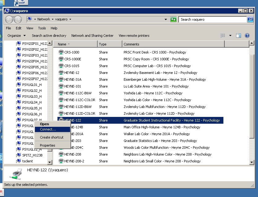 Right-click on the printer you want to connect to, and select 