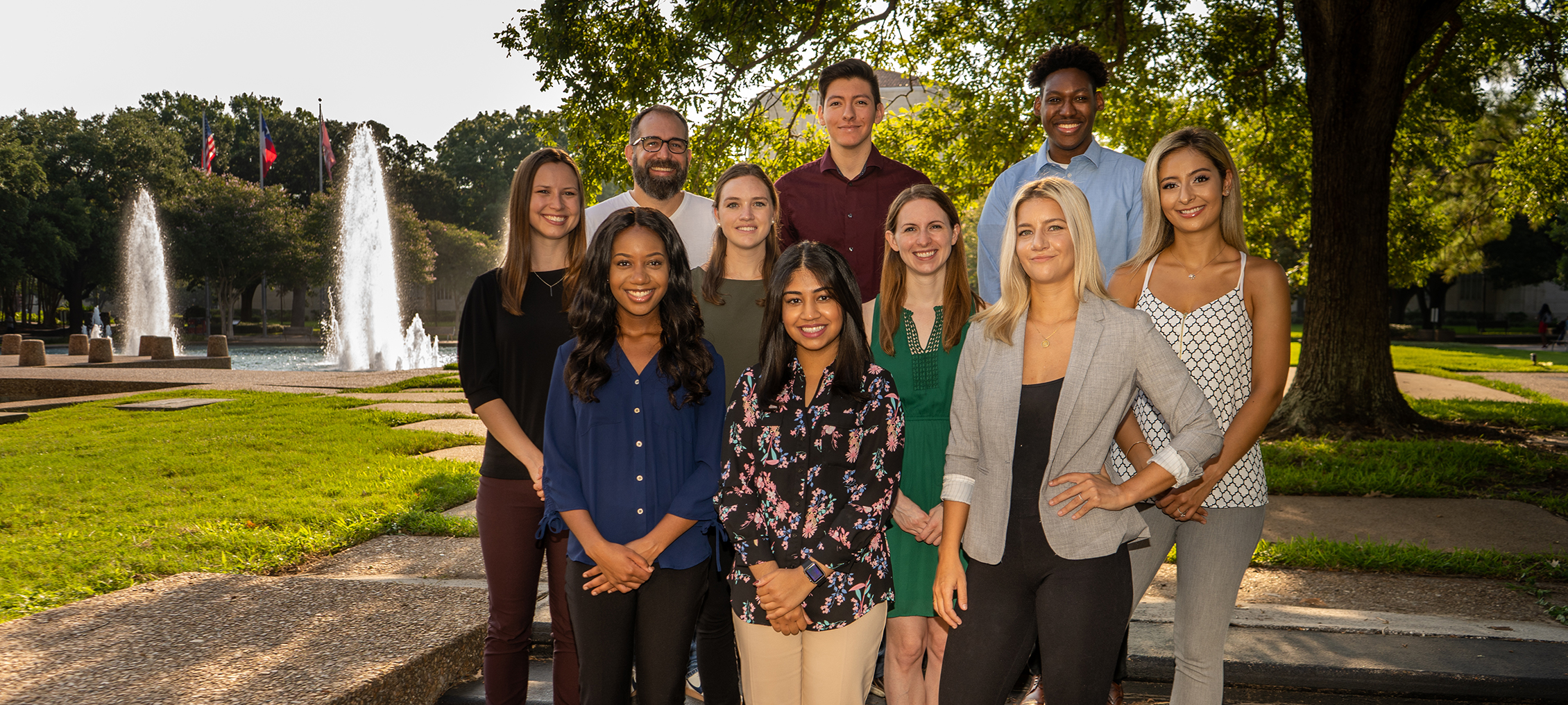 2018-19: Bottom (left to right): Briana Johnson, Samina Rahman, Nathalie Ulrich; Middle (left to right): Jennifer Thompson, Michelle Babicz, Kelli Sullivan, Anastasia Matchanova; Top (left to right): Professor Woods, Leandro Ledesma, Kishon Joseph