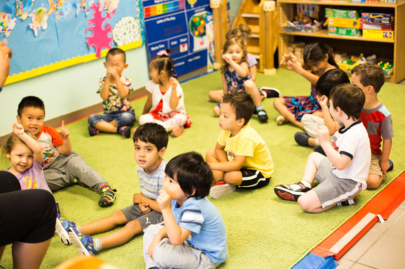 children sitting in class