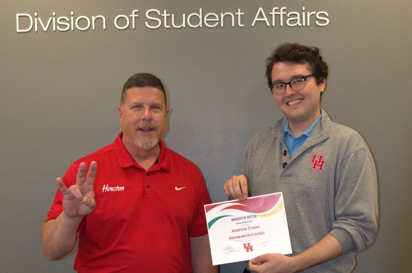 Andrew Crews (Right), Access Coordinator in the Justin Dart, Jr. Student Accessibility Center, pictured with Vice Chancellor/Vice President for Student Affairs, Dr. Paul Kittle