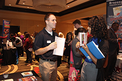 Student Teacher Candidates speaking to recruiters at the HATC Job Fair at the Hilton, University of Houton