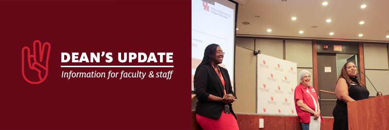 Dean's Update: Information for Faculty and Staff: Image of three women at the graduate student orientation