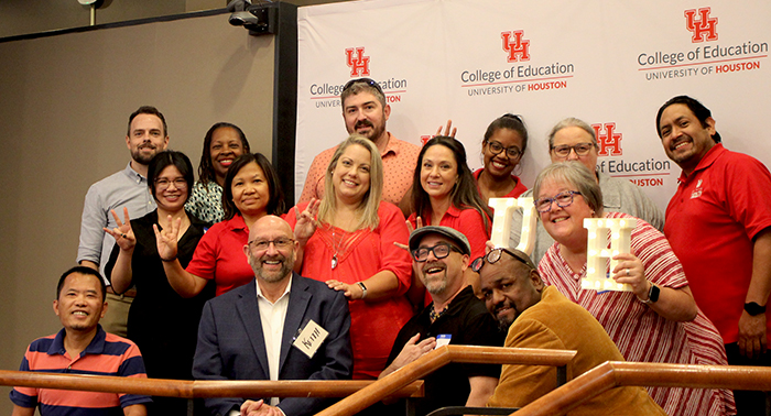 Group of several faculty members at the graduate student orientation