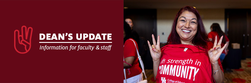 Dean's Update: Information for Faculty and Staff: Image of a women holding up a t-shirt that says 