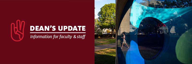 Dean's Update: Information for Faculty and Staff: Image of the UH administration building with a heart border: UH College of Education