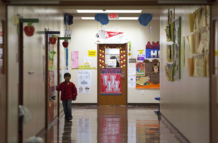 Child in school corridor