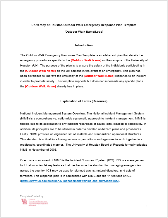 Special Event Emergency Planning Tools University of Houston