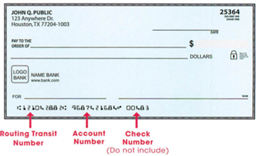 Samplecheck of routing number and account number