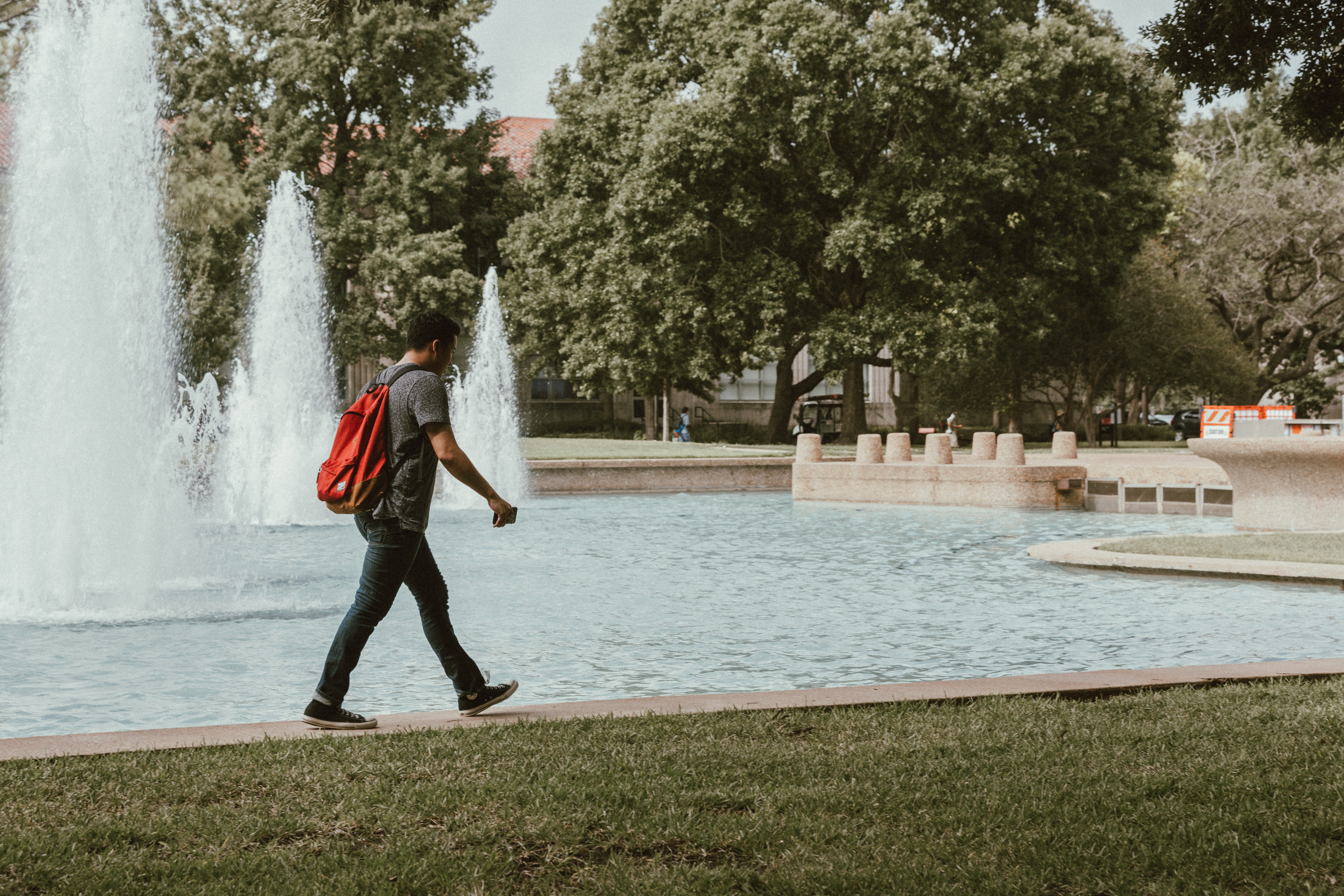 A student walks through campus.