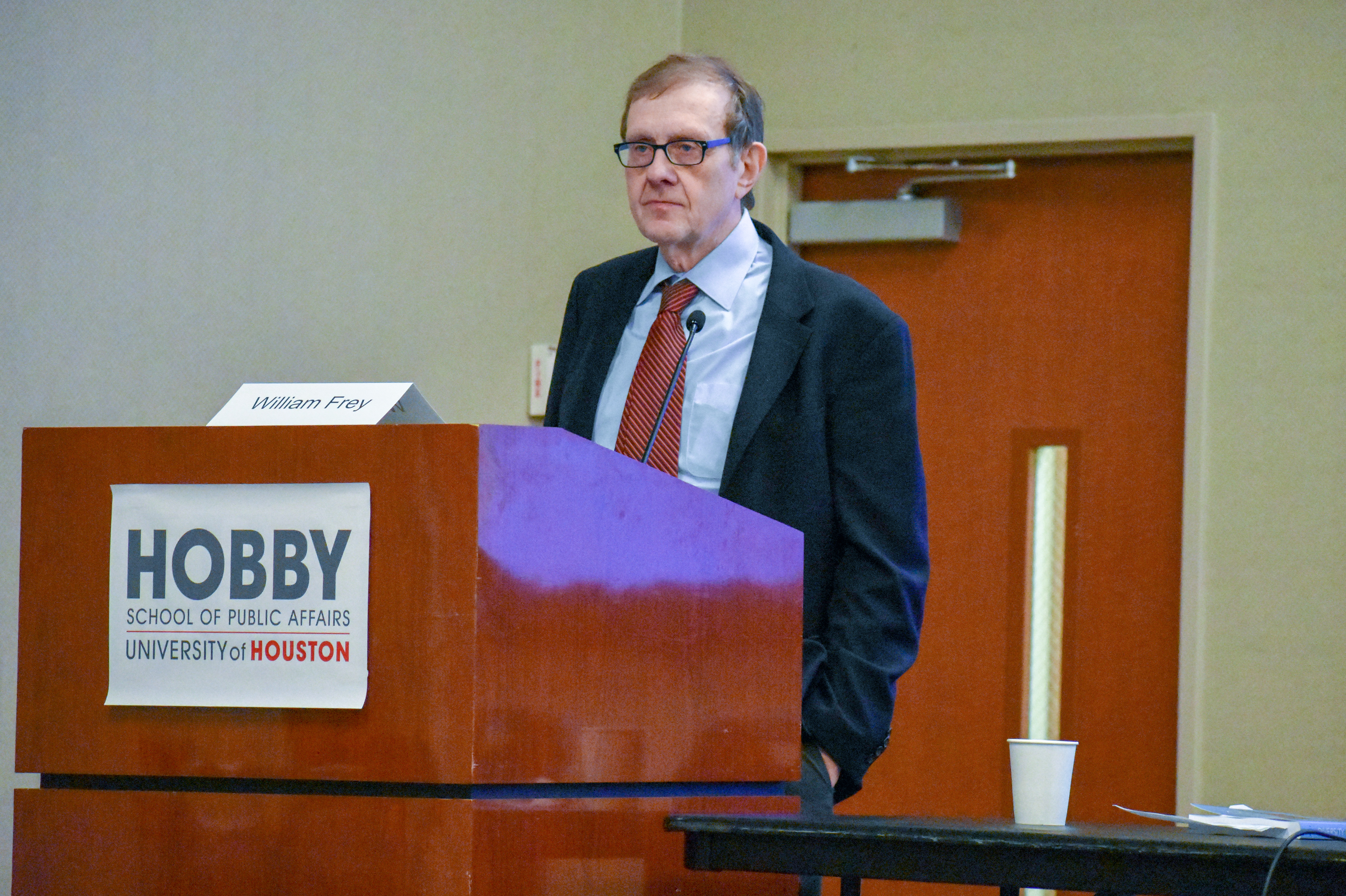 William Frey at the podium speaking