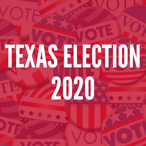 red graphic with 2020 election buttons in the background