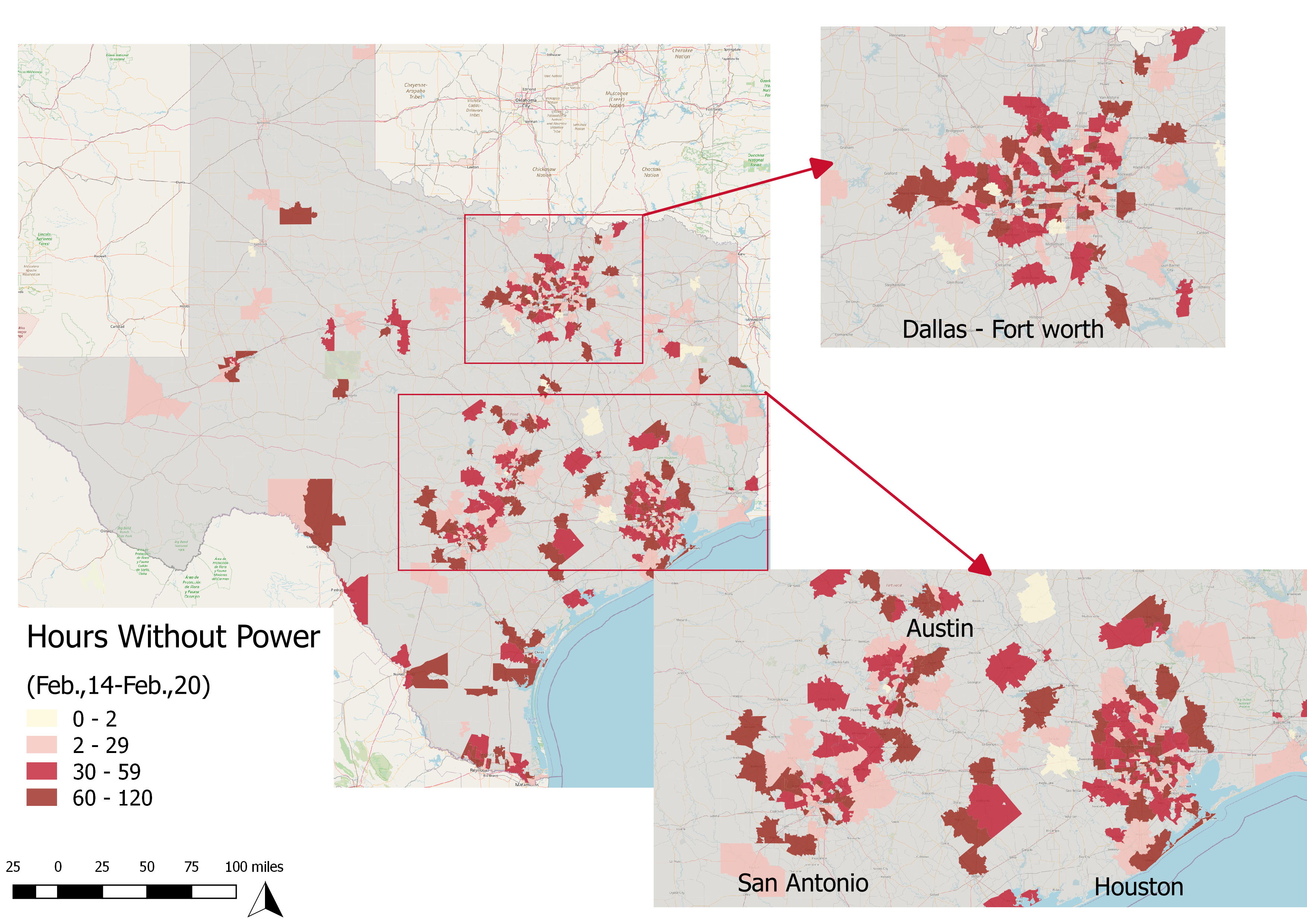 Graphic of Hours without power in Texas