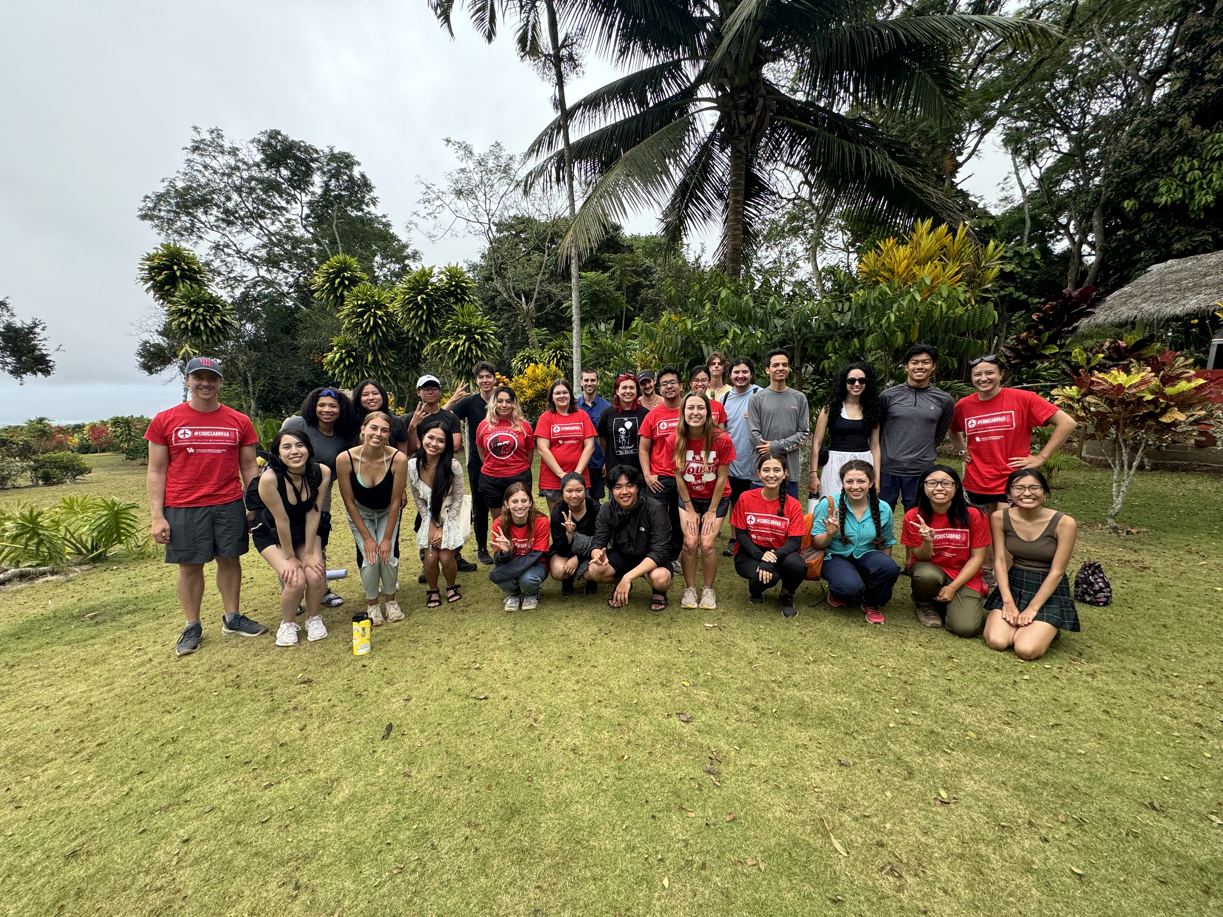 large group posed in the galapagos