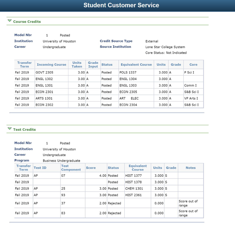 Student Course Credit