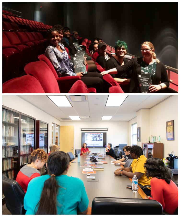 slideshow of students hearing a presentation
