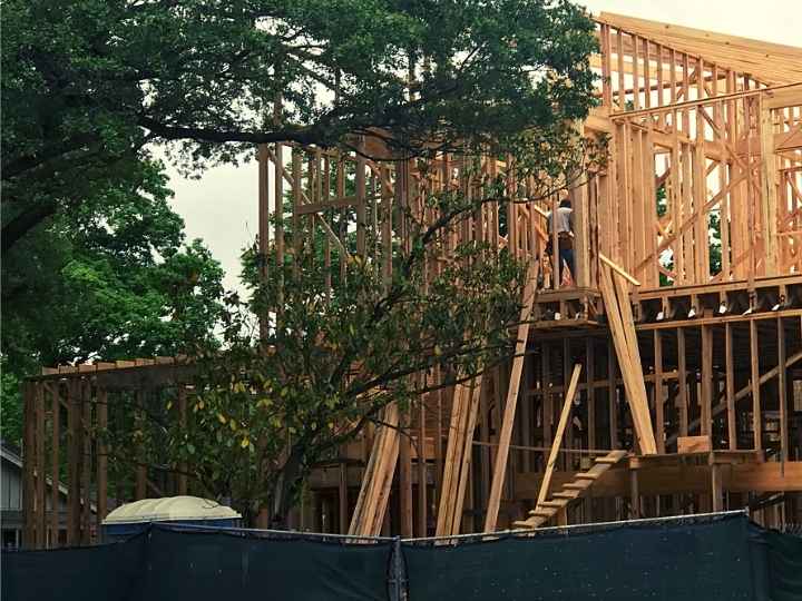 Photo of a house under construction in Houston after Harvey floods
