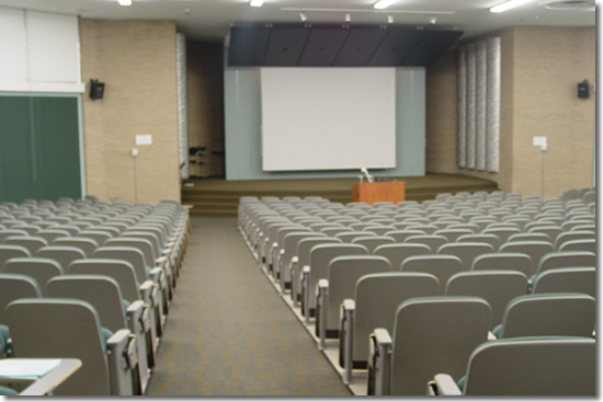 AAA Agnes Arnold Auditorium  - AUD1 aisle view - HyFlex Classroom