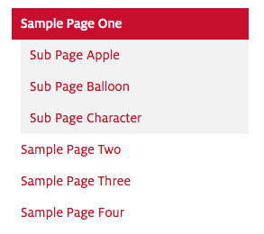 illustration of a left nav menu segment now showing sample page one child items in their new order