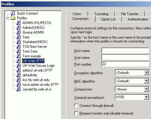 S S  H Profiles Dialog Box - A
