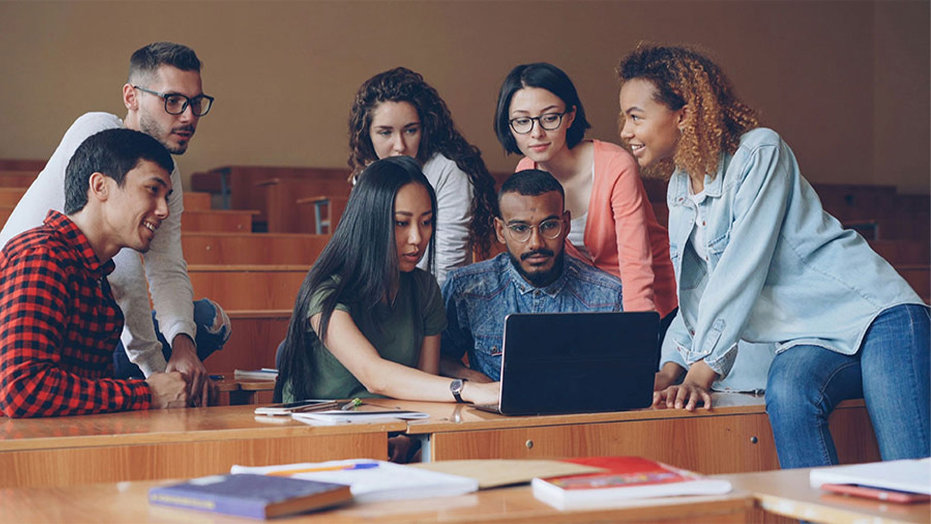 group of students studying