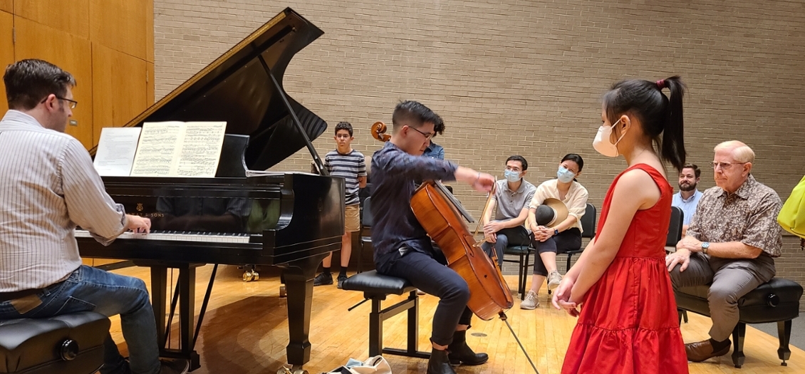 Eunghee Cho, cello, and Andrew Staupe, piano, in an open rehearsal