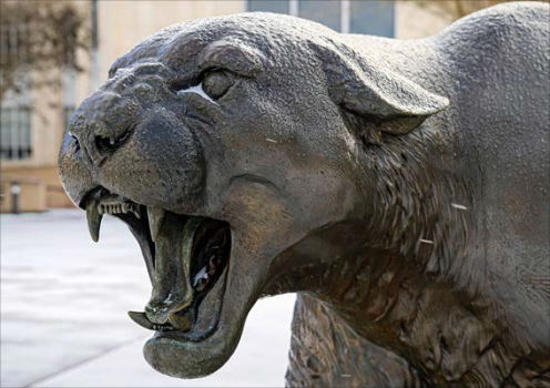 Cougar statue in the snow