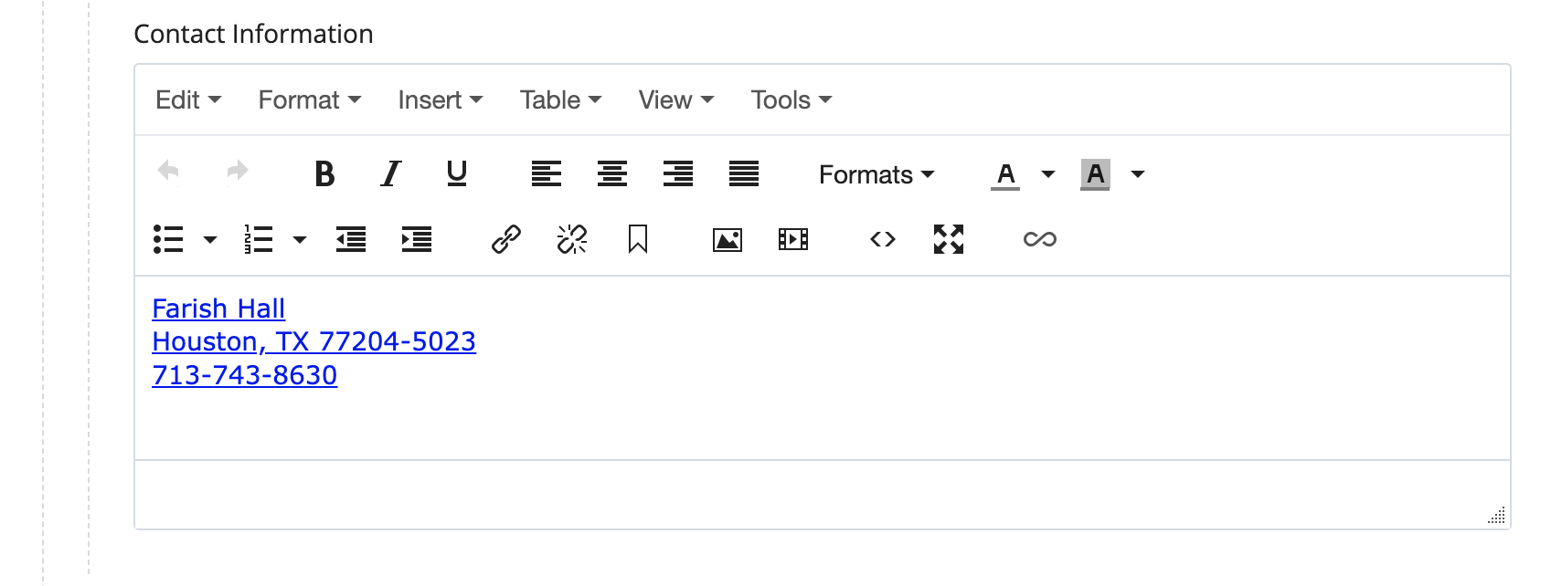 contact info wysiwyg