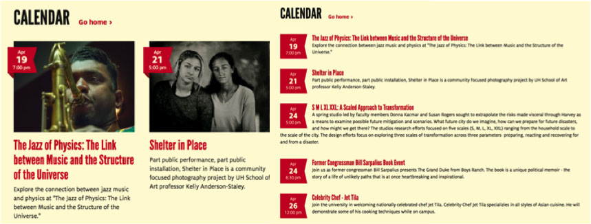 Calendar as seen on website.