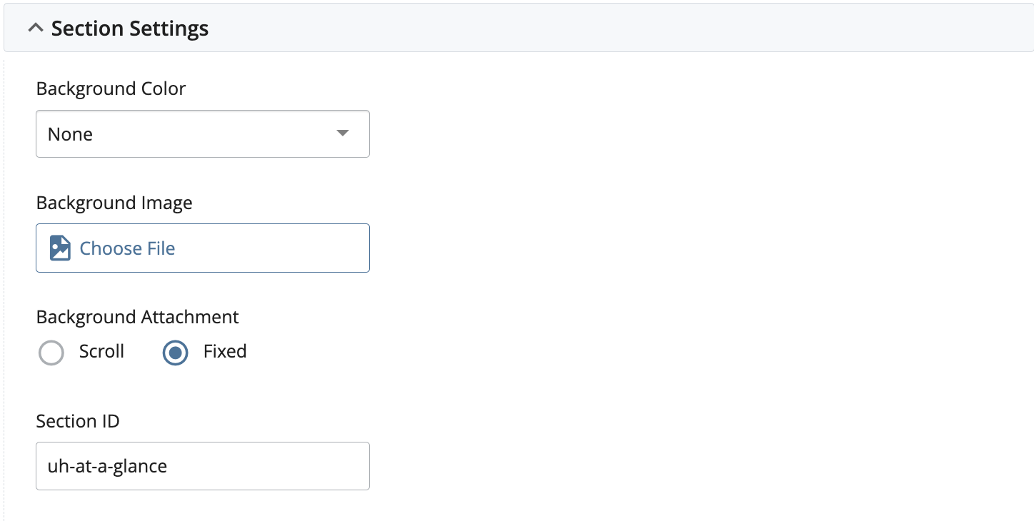 Section settings in CMS.