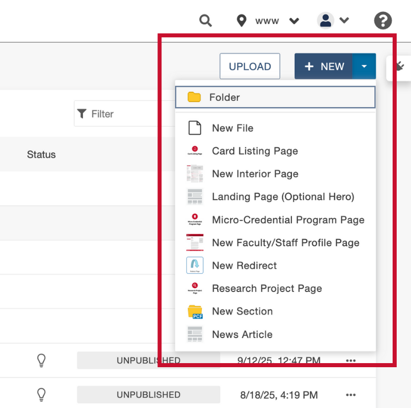 creating page in modern campus